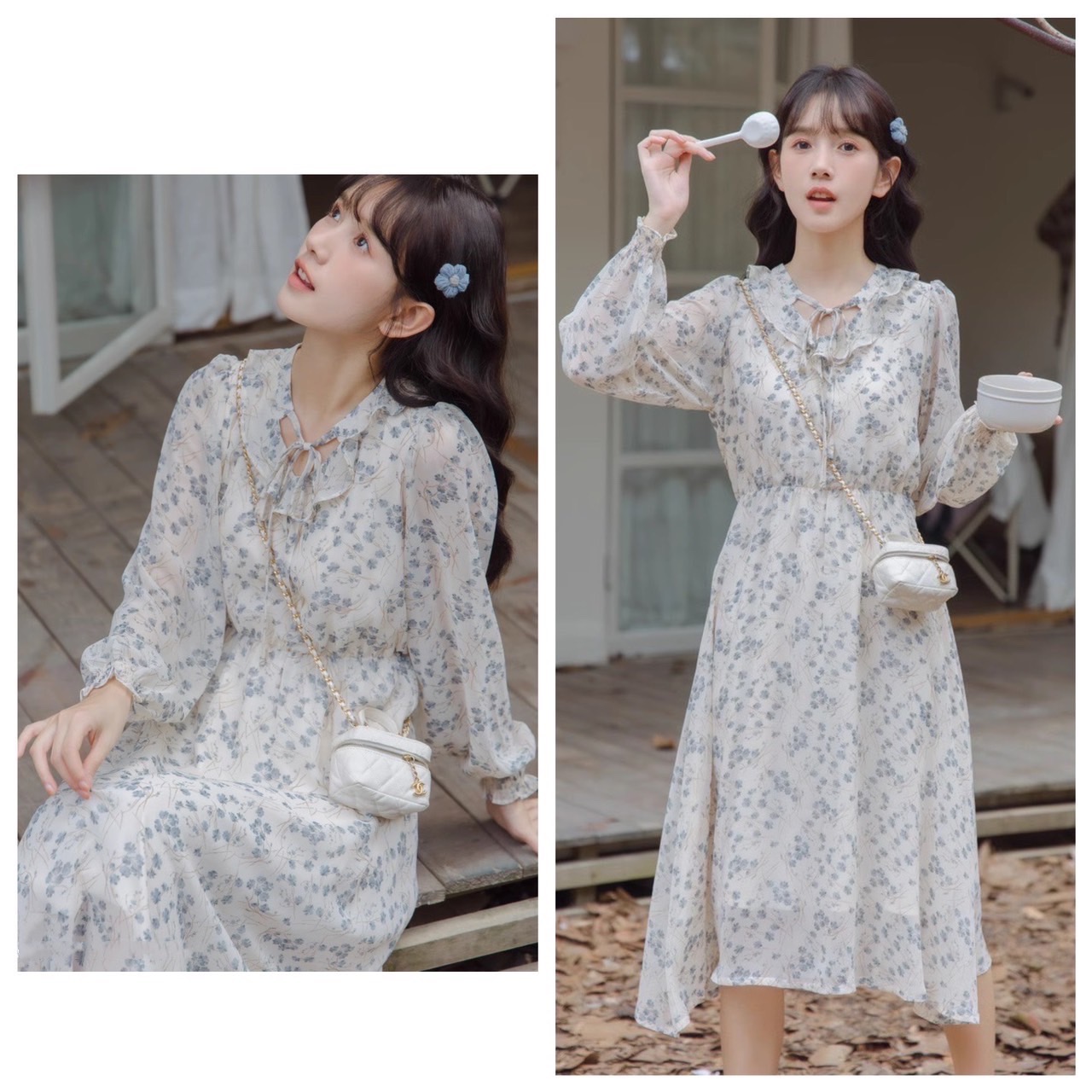 Vanisa Dress 柔軟V領雙色連身裙 - Light Gray 淺灰色 (CB552)